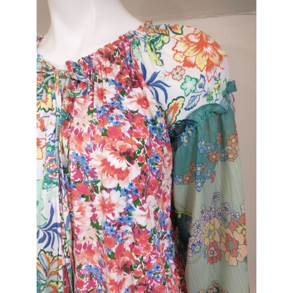 Easel Los Angeles Floral Patchwork Boho Blouse Women Size S